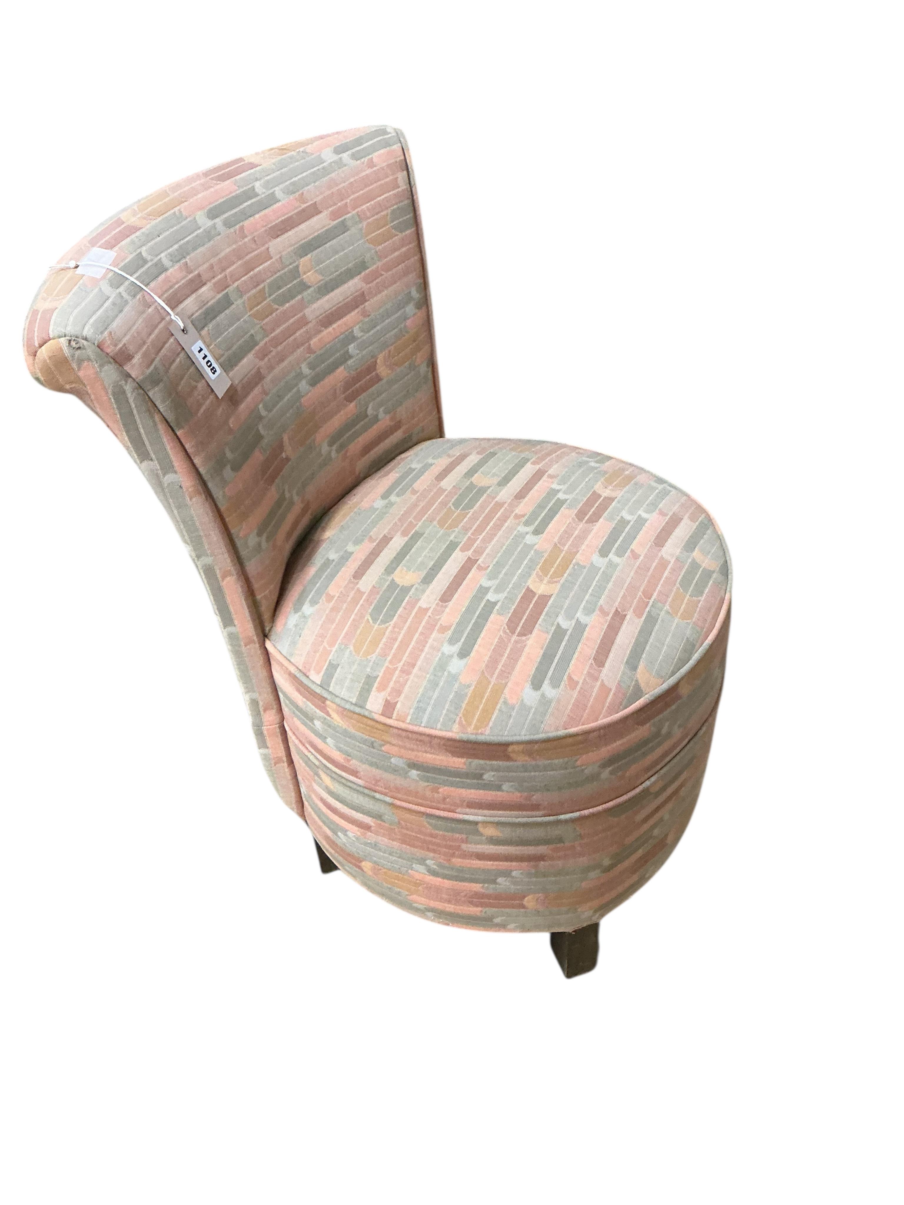 A French Art Deco boudoir chair, width 50cm, depth 45cm, height 74cm